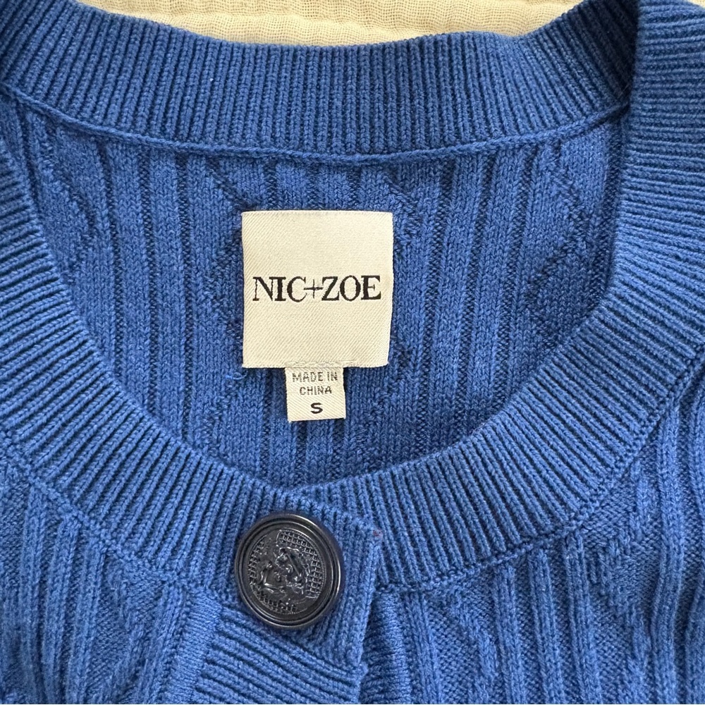 NIC+ZOE Textured Snap Cardigan Womens Size Small Blue Button Front Cable Knit - Picture 2 of 9